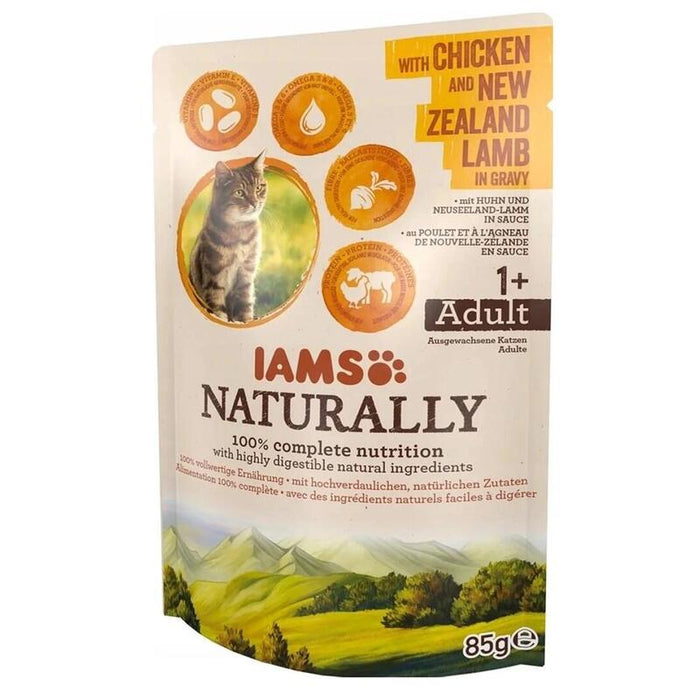 Comida Húmeda Para Gatos Iams Naturally Adult Con Pollo Y Cordero De Nueva Zelanda En Salsa  85g