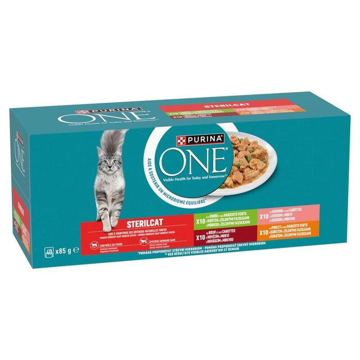 Comida Húmeda Para Gatos Purina One Sterilcat Beef, Salmon, Chicken, Turkey  40x85g
