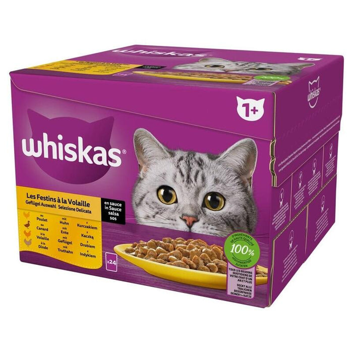 Comida Húmeda Para Gatos Whiskas Poultry Feast  24x85 G