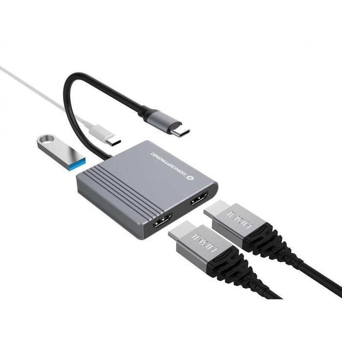 Conceptronic Adaptador Usb-C->2xhdmi,Usb-C Pd,1xusb3.0 0.25 Gr