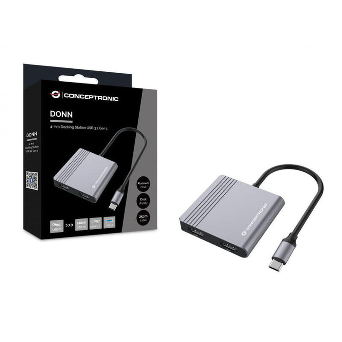 Conceptronic Adaptador Usb-C->2xhdmi,Usb-C Pd,1xusb3.0 0.25 Gr