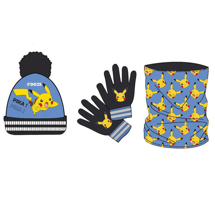 Conjunto Gorro Guantes Braga Cuello Pokemon