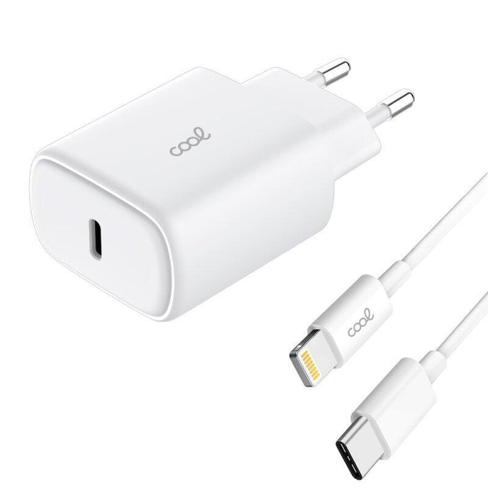 Cool Cargador Red Universal Fast Adapt. (Pd) Tipo-C (25w) Blanco + Cable Tipo-C A Lightning
