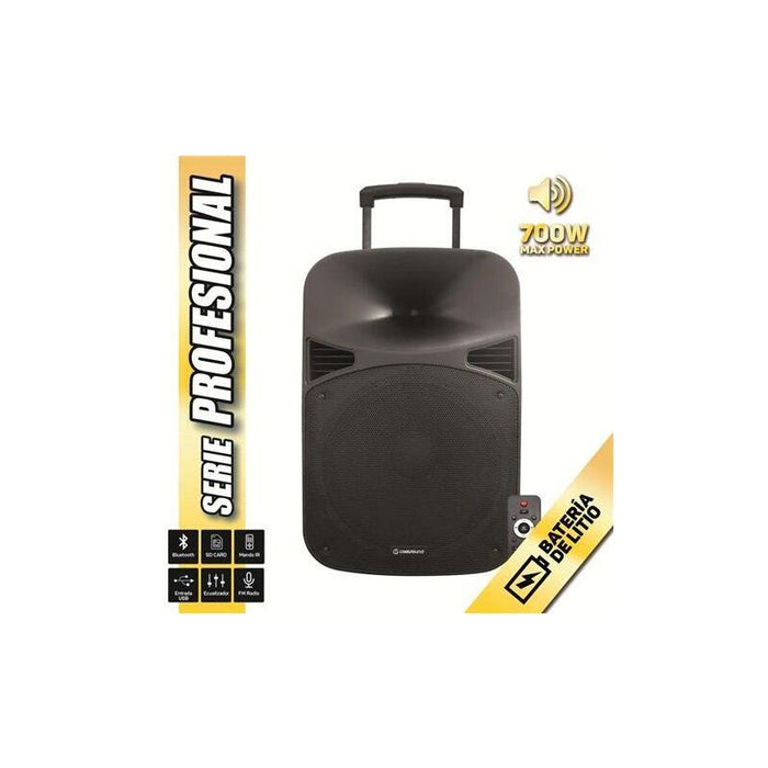 Coolsound Serie Pro Altavoz Autoamplificado Bluetooth 700w 15" 120w Con Bateria - Usb, Entrada Mic. Jack 6.3mm - 2 Microfono Incluidos - Asa Y Ruedas De Transporte - Mando A Distancia