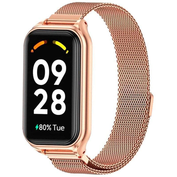Correa Milanesa Magnética Xiaomi Mi Smart Band 8 Active / Redmi Smart Band 2 Dorado Rosa
