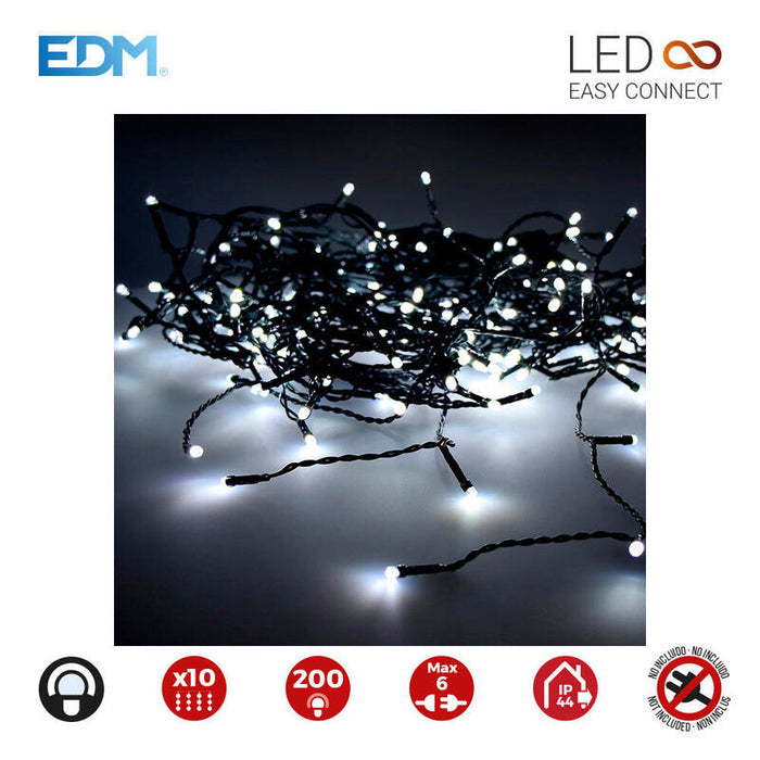 Cortina Easy-Connect 2x2m 10 Tiras 200 Leds Blanco Frio 30v (Interior-Exterior) Edm Total 3,2w