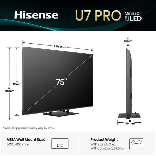EAN 6942351417462 - Hisense U7Q PRO 75U7Q PRO Televisor 190,5 cm (75") 4K Ultra HD Smart TV Wifi Negro 500 cd / m² imagen 2