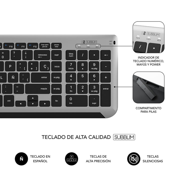 EAN 8436586742638 - SUBBLIM SUBKBC-DCEP20 teclado Ratón incluido Universal RF Wireless + Bluetooth QWERTY Español Negro, Gris imagen 6