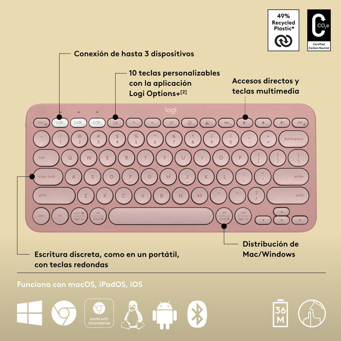 EAN 5099206111271 - Logitech 920-011829 teclado Universal RF Wireless + Bluetooth QWERTY Español Rosa imagen 11