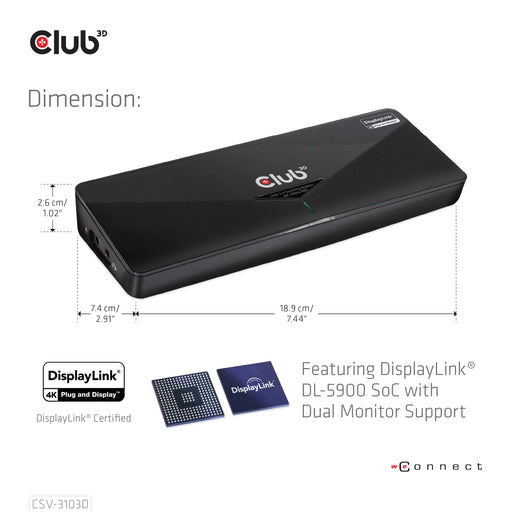EAN 8717249401070 - CLUB3D SenseVision USB3.0 4K Docking Station Alámbrico USB 3.2 Gen 1 (3.1 Gen 1) Type-A Negro imagen 4