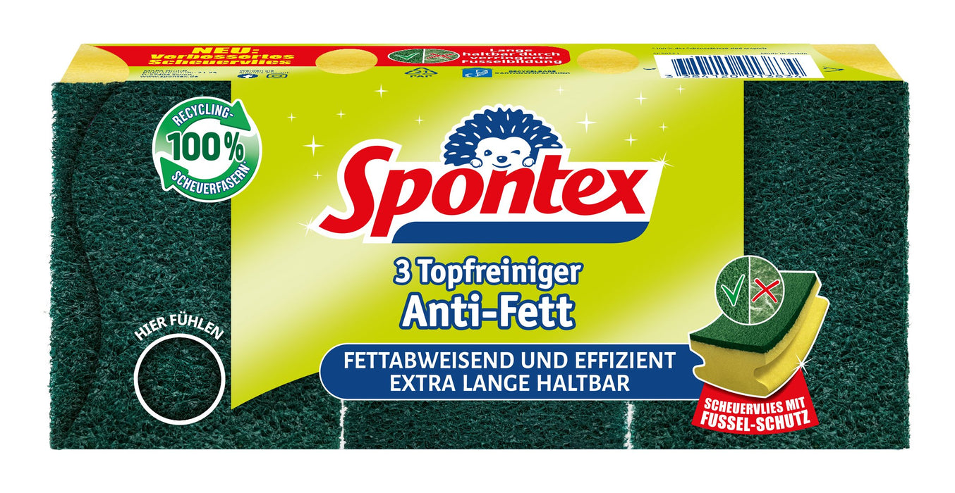 EAN 3384120013834 - Spontex 3384120013834 esponja Rectangular Vellón, Esponja Verde, Amarillo 3 pieza(s) imagen 1