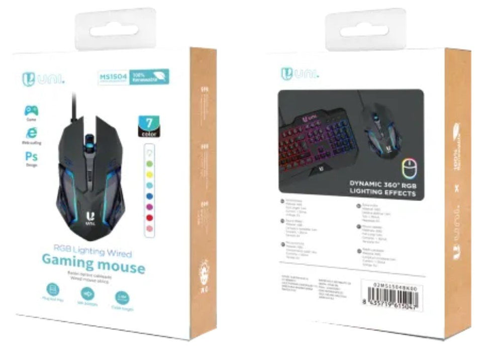 EAN 8435719615047 - UNICO MS1504 ratón Juego Ambidextro USB tipo A 2400 DPI imagen 2