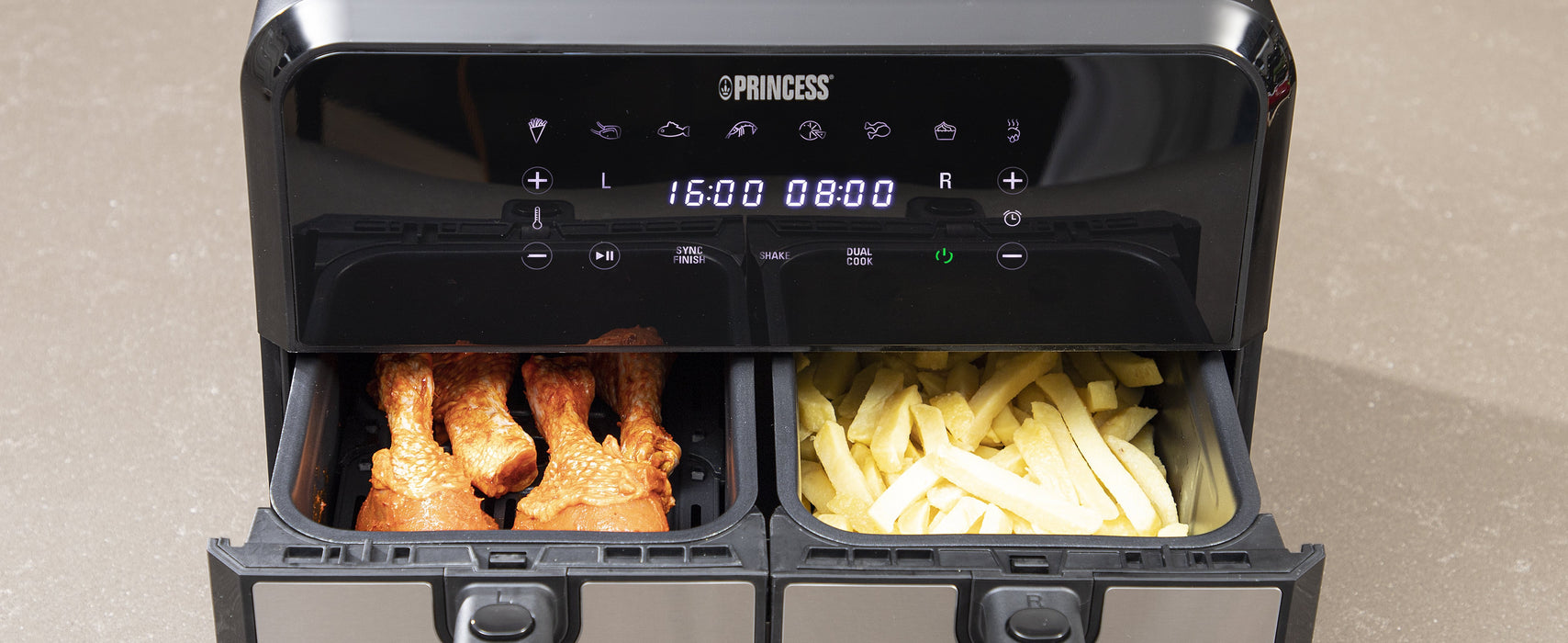 EAN 8712836969360 - Princess 182074 Doble 8 L Independiente 1700 W Freidora de aire caliente Negro, Acero inoxidable imagen 13