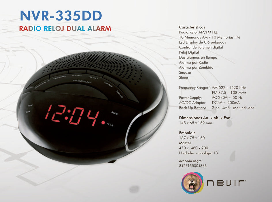 EAN 8427155004363 - Nevir NVR-335DD radio Reloj Digital Negro imagen 3