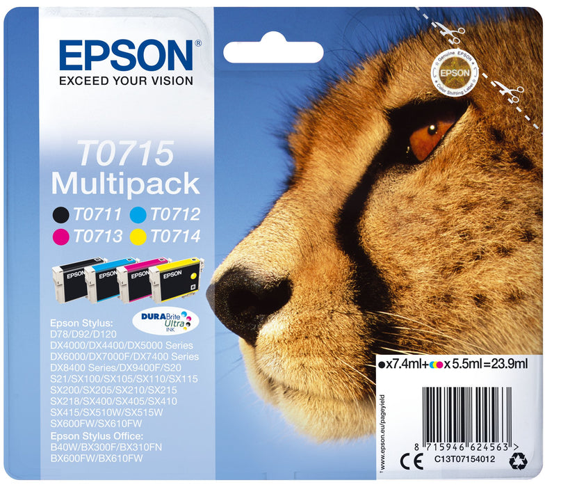 EAN 8715946624570 - Epson T0715 cartucho de tinta 1 pieza(s) Original Negro, Cian, Magenta, Amarillo imagen 1