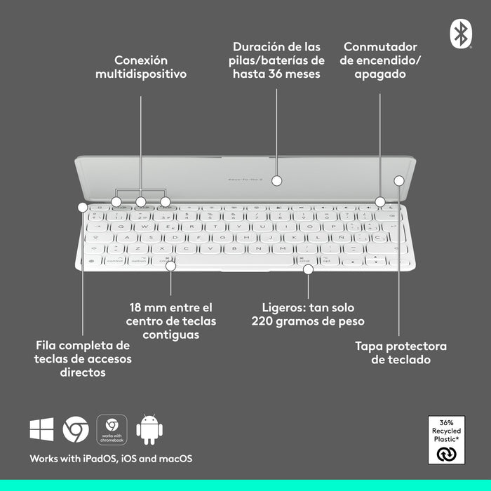 EAN 5099206126152 - Logitech 920-013011 teclado Universal Bluetooth Gris, Blanco imagen 6