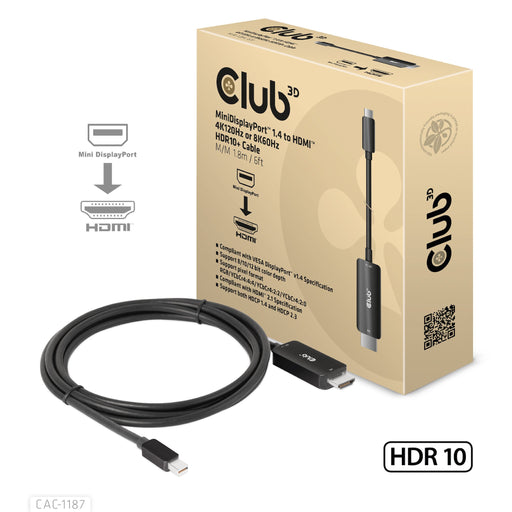 EAN 8719214472535 - CLUB3D CAC-1187 adaptador de cable de vídeo 1,8 m Mini DisplayPort HDMI Negro imagen 1