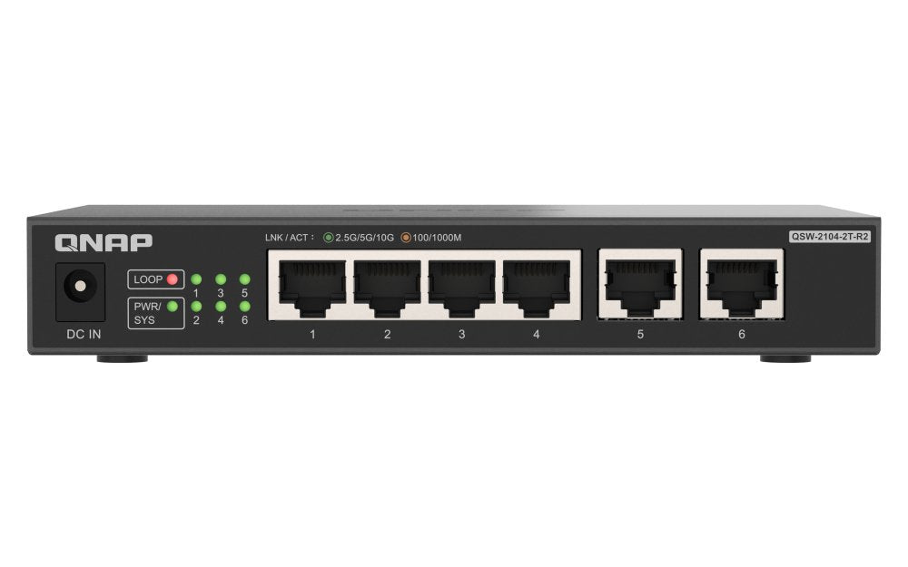 EAN 4711103085738 - QNAP QSW-2104-2T-R2 switch No administrado 10G Ethernet (100/1000/10000) Escritorio Negro imagen 1