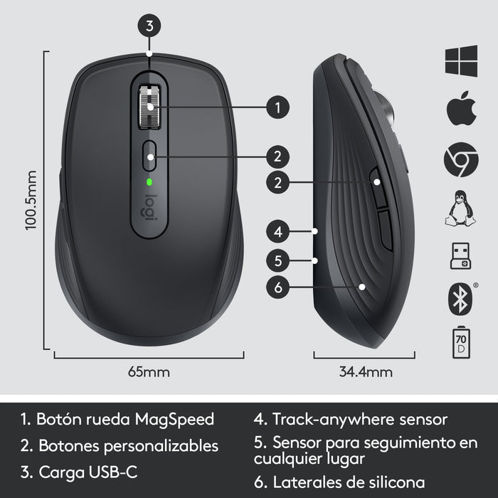 EAN 5099206092938 - Logitech MX Anywhere 3 ratón Viajes mano derecha RF Wireless + Bluetooth 4000 DPI imagen 12