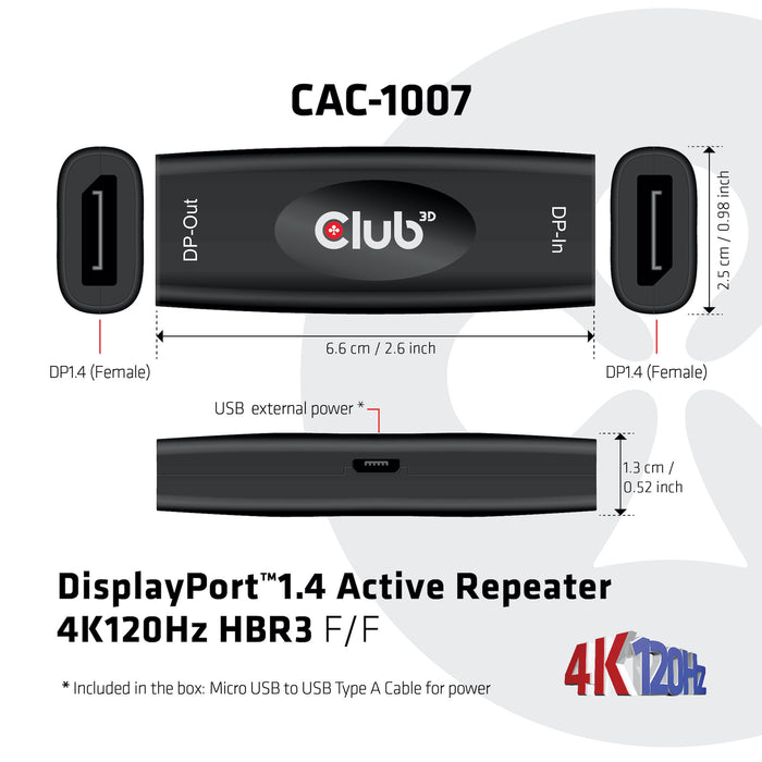 EAN 8719214471590 - CLUB3D DP 1.4 4K120HZ HDR ACTIVE REPEATER F/F displayport Negro imagen 5