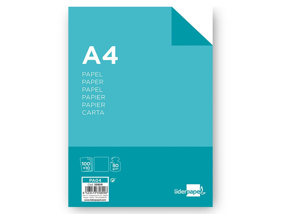 EAN 8423473358096 - Liderpapel PA04 papel para impresora de inyección de tinta A4 (210x297 mm) Alise 100 hojas Blanco imagen 1
