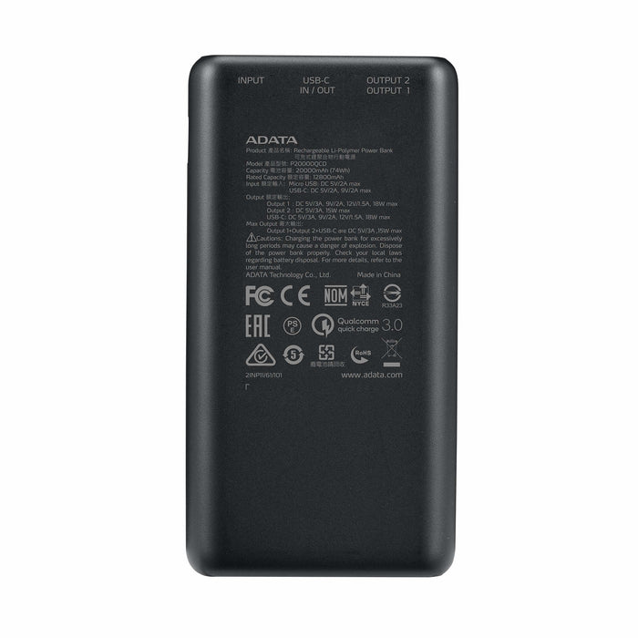 EAN 4710273772097 - ADATA P20000QCD Polímero de litio 20000 mAh Negro imagen 3