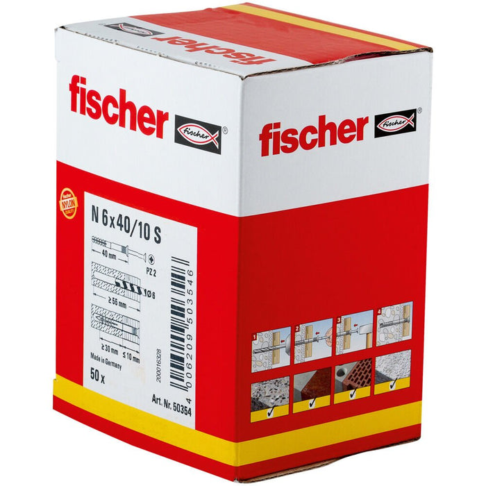 EAN 4006209503546 - Fischer 50354 tornillo de anclaje y taco 50 pieza(s) Juego de enchufes de pared y tornillos 40 mm imagen 2