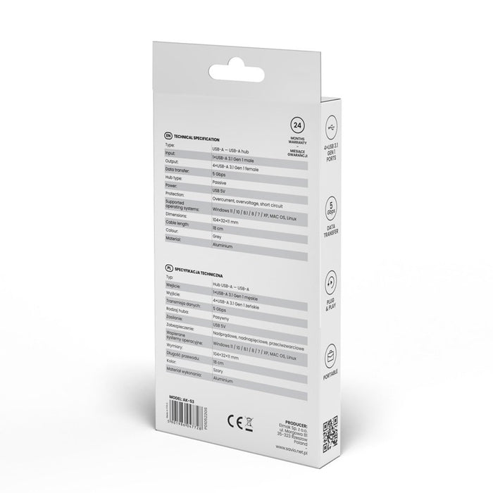 EAN 5901986047728 - Savio Hub 4 x USB-A 3.1 Gen 1 AK-53 USB 3.2 Gen 1 (3.1 Gen 1) Type-A 1000 Mbit/s Negro imagen 8