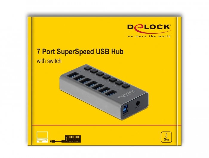 EAN 4043619636693 - DeLOCK 63669 hub de interfaz USB 3.2 Gen 1 (3.1 Gen 1) Type-B 5000 Mbit/s Gris imagen 3