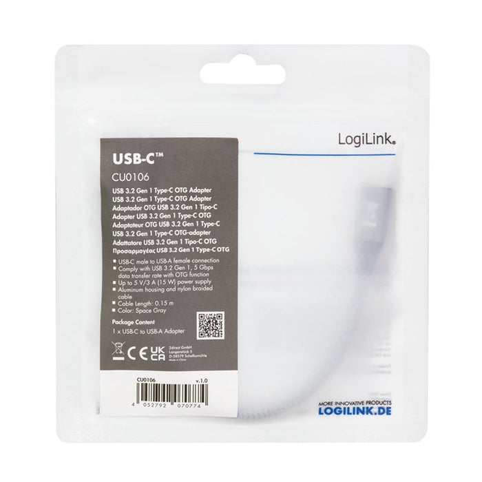 EAN 4052792070774 - LogiLink CU0106 cable USB USB 3.2 Gen 1 (3.1 Gen 1) 0,15 m USB C USB A Gris imagen 5