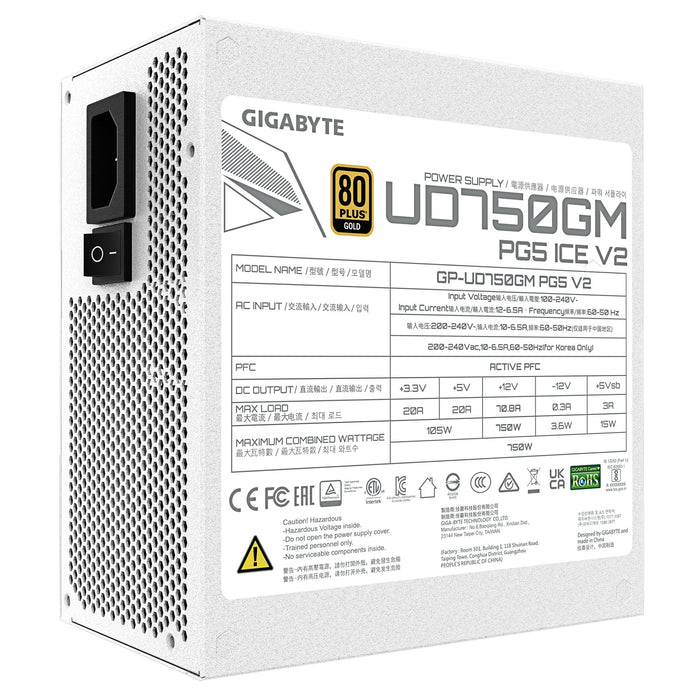 EAN 4719331556310 - GIGABYTE UD750GM PG5 V2 ICE unidad de fuente de alimentación 750 W 20+4 pin ATX Blanco imagen 6