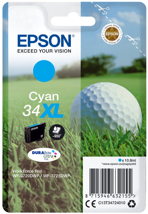 EAN 8715946632155 - Epson Golf ball C13T34724010 cartucho de tinta 1 pieza(s) Original Alto rendimiento (XL) Cian imagen 1