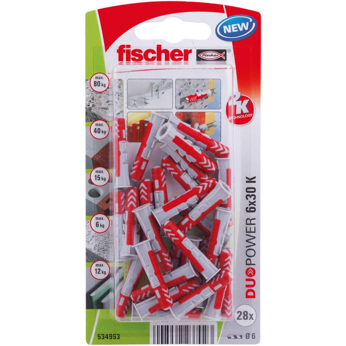 EAN 4048962237023 - Fischer 534993 tornillo de anclaje y taco 28 pieza(s) Juego de enchufes de pared y tornillos 30 mm imagen 1