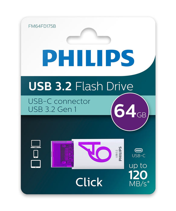 EAN 4895229114999 - Philips Click unidad flash USB 64 GB USB Tipo C 3.2 Gen 1 (3.1 Gen 1) Violeta, Blanco imagen 5