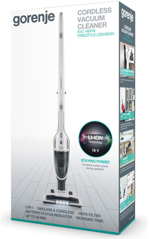 EAN 3838782386978 - Gorenje SVC180FW Aspiradora escoba 2 en 1 Batería Secar HEPA Sin bolsa 0,6 L Blanco imagen 2