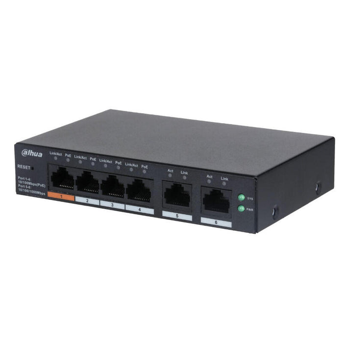 Dahua Cs4006-4et-60 Switch Poe 4 Puertos 10/100 + 2rj45 Uplink Gigabit 60w Manejable En Cloud Layer2