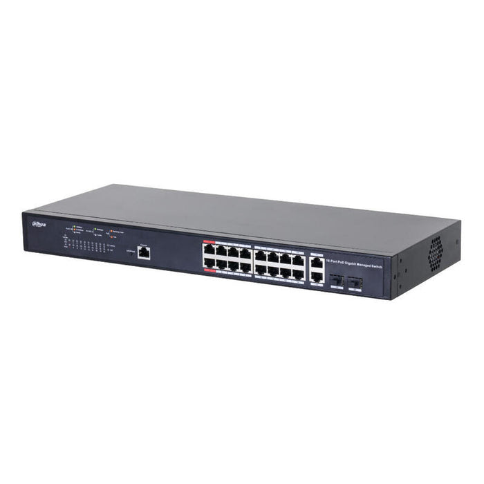 Dahua Pfs4218-16gt-130 Switch Poe 2.0 16 Puertos Gigabit + 2 Combo Gigabit Rj45/Sfp Uplink 230w Manejable Layer2