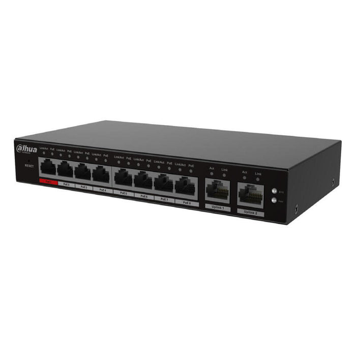 Dahua S4100-8et2gt-96-C Switch Poe 2.0 8 Puertos 10/100 + 2rj45 Uplink Gigabit 96w Manejable En Cloud Layer2