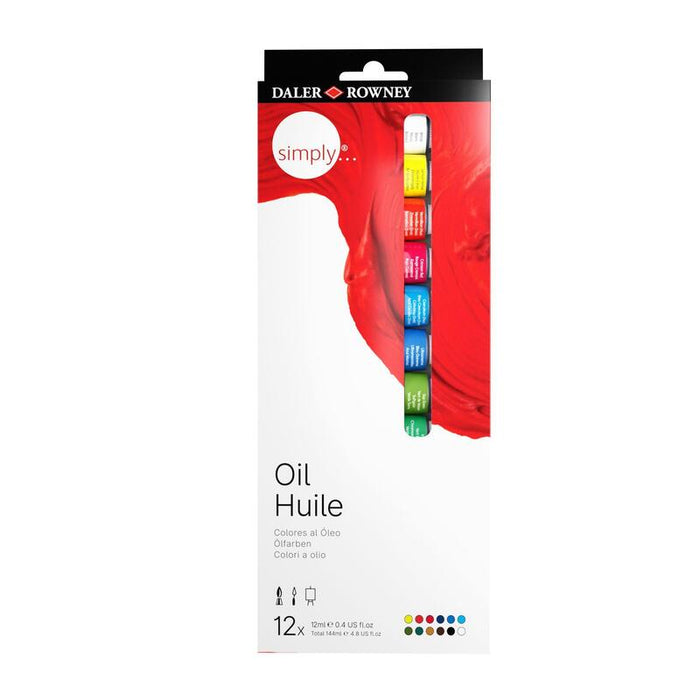 Daler Rowney Simply Pack De 12 Pinturas Oleo - Excelente Resistencia A La Luz - 12ml - Colores Surtidos