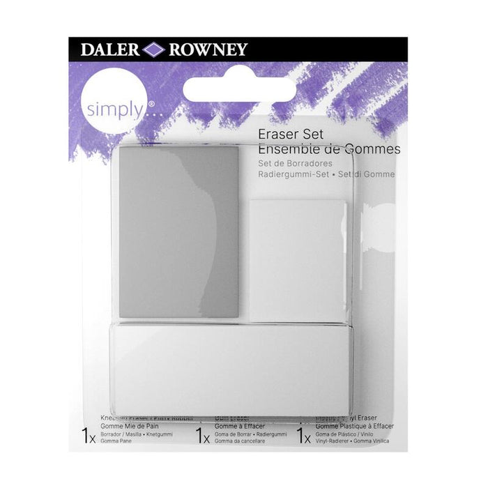 Daler Rowney Simply Pack De 3 Gomas De Borrar Para Dibujo - Estandar, Miga De Pan Y Goma Plastica