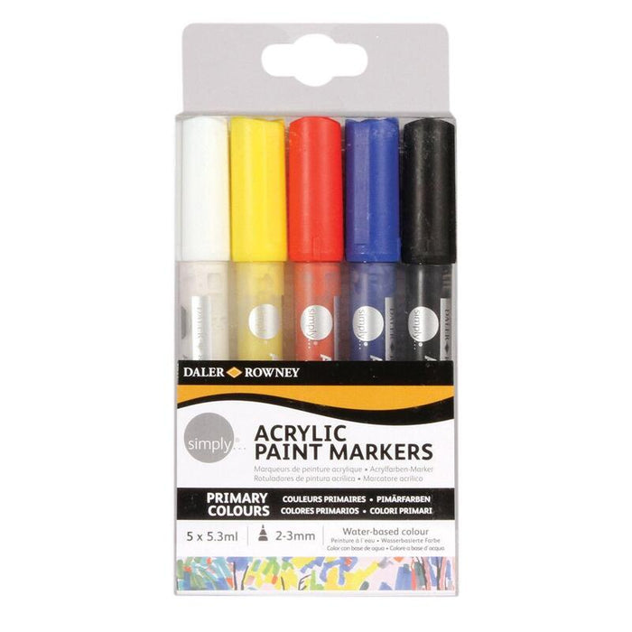 Daler Rowney Simply Pack De 5 Rotuladores Acrilicos - Secado Rapido - Base De Agua - Colores Surtidos