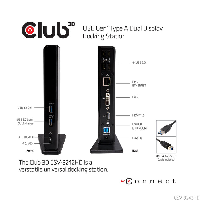 EAN 8717249401018 - CLUB3D SenseVision USB3.0 Dual Display Docking Station Alámbrico USB 3.2 Gen 1 (3.1 Gen 1) Type-A Negro imagen 3