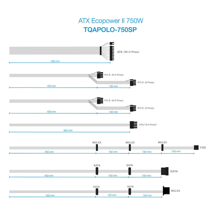 EAN 8433281010314 - TooQ TQAPOLO-750SP unidad de fuente de alimentación 750 W 20+4 pin ATX ATX Negro imagen 5
