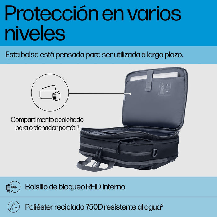 EAN 0198122966905 - HP Travel Plus 15 Liter 14 Laptop Bag 35,8 cm (14.1") Maletín Azul, Grafito imagen 3