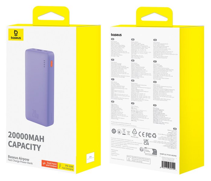 EAN 6932172648701 - Baseus Airpow PPAP20K Polímero de litio 20000 mAh Violeta imagen 6