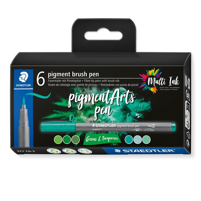 EAN 4007817097144 - Staedtler Pigment Arts Brush Pen Greens & Turquoises rotulador Verde, Turquesa 6 pieza(s) imagen 1