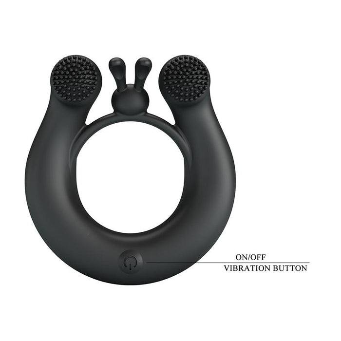 Pretty Love - Dahlia Anillo Vibrador + Estimulador De Clítois 12 Vibraciones Negro