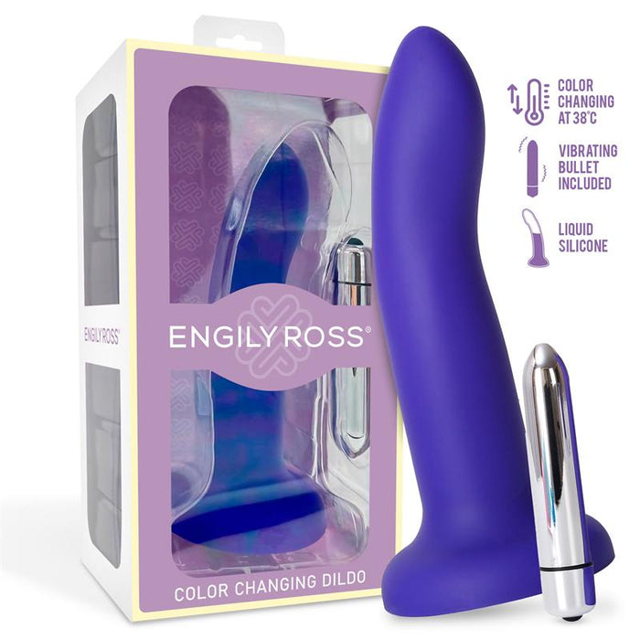 Dildo Que Cambia De Color Azul A Púrpura Con Vibración Talla M Silicona Líquida 17 Cm