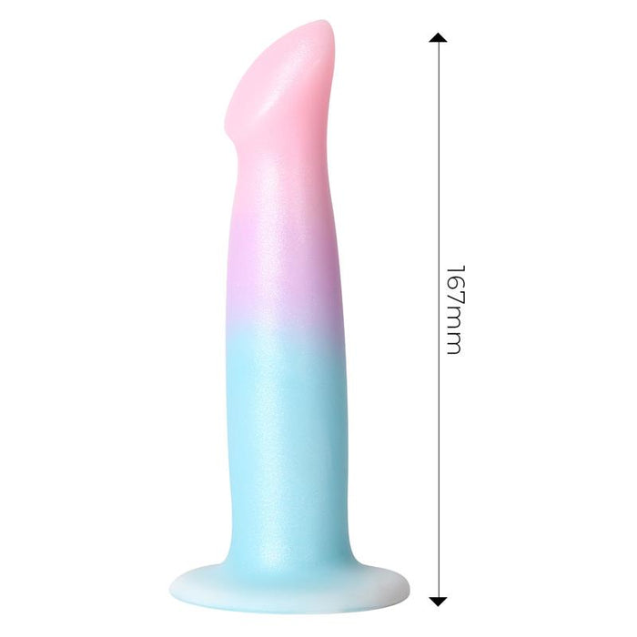 Dildo Con Vibración Silicona Líquida Color Degradado Y Ventosa 17 Cm