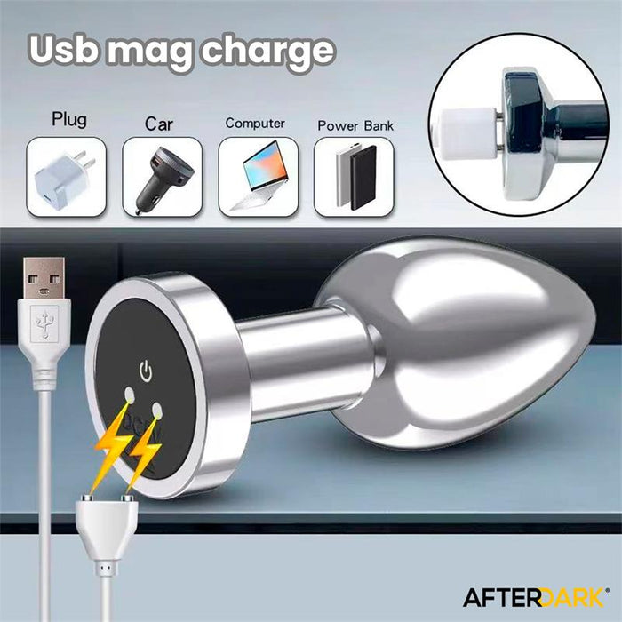 Dimpor Plug Anal Cromado Con Vibración Usb Magnético Talla M